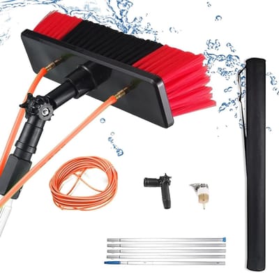 Reinigingsset Zonnepanelen - Telescoopborstel Ramen - Hoge Oppervlakken Schoonmaken - Watertoevoer Slang - 12 Meter Lengte - Grijs