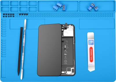 MMOBIEL Siliconen Reparatie- en Soldeermat – 35 x 25 cm – Hittebestendig tot 500°C - Siliconen Mat voor Solderen met Warmte-Isolatie – Reparatiemat voor o.a. Telefoon / Computer / Electronica – Blauw