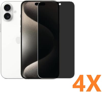 Screenprotector Glas - Privacy Tempered Glass Screen Protector Anti-Spy - 4x Geschikt voor: Apple iPhone 16 Plus
