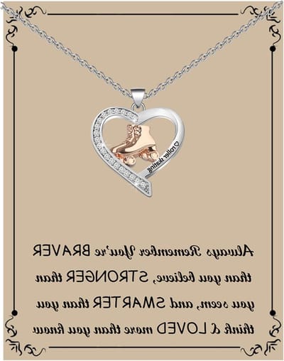 Rolschaatsen Ketting - Roller Skate Sieraden - Cadeau Geven - Met Inspirerende Tekst - 43cm + 5cm - Zilverkleurig