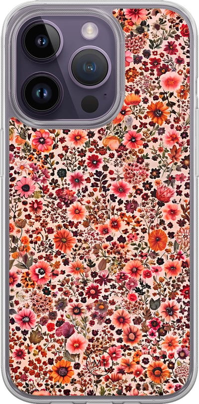 Hybride hoesje geschikt voor iPhone 15 Pro - Vintage floral - Extra bescherming - Luxe beschermhoes - TPU case - Transparant, Multi - Mooie Telefoonhoesjes