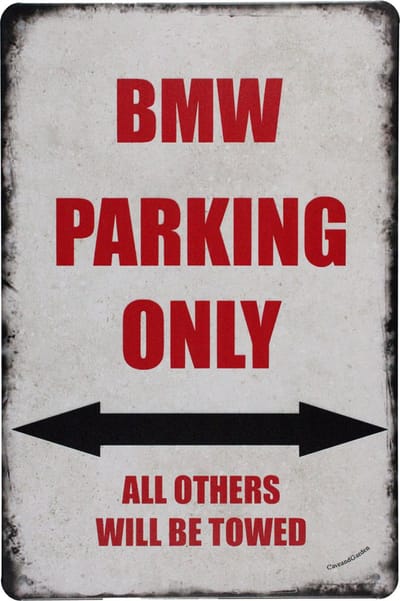 Wandbord - BMW Parking - Metalen wandbord - Voertuigen - Metal sign - Tekstbord - Wandborden – BMW auto - Parking only - 20 x 30cm - Cave & Garden