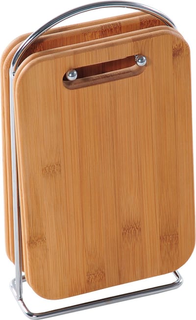 Zeller broodplankjes/snijplanken in houder - 4x stuks - Keuken - 30 x 15 x 1 cm - bamboe hout