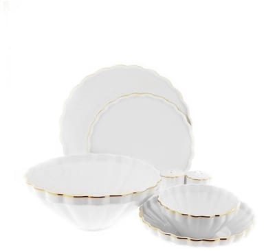 Flores - Porseleinen Serviesset - 27-delig - Wit/Goud - 6-Persoons - Dinerset