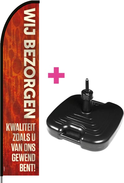 Beachflag - Wij Bezorgen - Vlag + Parasolvoet + Rotator + Hengelsysteem + Draagtas - Actievlag.nl