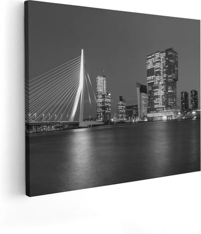 Artaza Canvas Schilderij Erasmusbrug - 50x40 cm - Wanddecoratie Rotterdam - Muurdecoratie Skyline Nacht - Kamer Accessoires