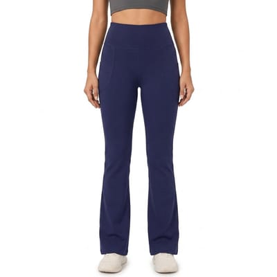 Koningsblauwe fitnessbroek dames maat S hoge taille flare legging sportbroek met zakken stretch yoga broek bootcut trainingsbroek