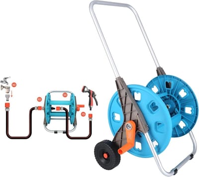 Slanghaspel Tuin - Slanghouder Karslang - Tuinslang Opbergen - Met Verrijdbare Trolley - Tot 80 Meter Slang - Grijs