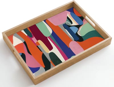 Dienblad hout 50x35 cm - Schootdienblad - Vormen - Ritmisch - Kleuren - Abstract - Borrelplank rechthoek - Plateau dienbladen