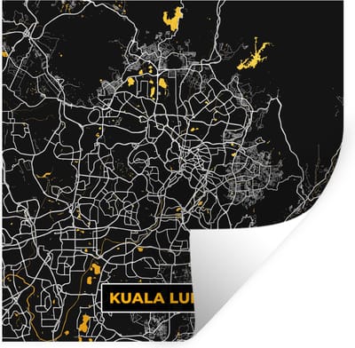 Muurstickers - Sticker Folie - Kuala Lumpur - Stadskaart - Plattegrond - Goud - Kaart - 100x100 cm - Plakfolie - Muurstickers Kinderkamer - Zelfklevend Behang XXL - Zelfklevend behangpapier - Stickerfolie