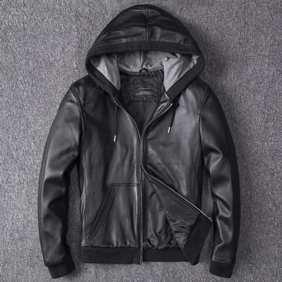 Schaapsvacht Jas met Capuchon Echt Leer Heren Korte Jas met Capuchon Lente en Herfst Stijl Buitenseizoen Sport en Vrije Tijd M gray