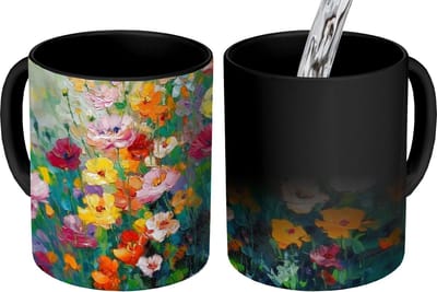 Magische Mok - Foto op Warmte Mokken - Koffiemok - Bloemen explosie - Heldere kleuren - Vrolijk - Magic Mok - Beker - 350 ML - Theemok