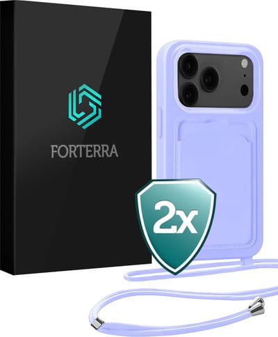 Hoesje Geschikt voor iPhone 17 Pro Pashouder Case Siliconen Hoes Met Koord - Hoes Geschikt voor iPhone 17 Pro Met Telefoonkoord Hoesje Back Cover Met Pasjeshouder - Lila - 2 PACK