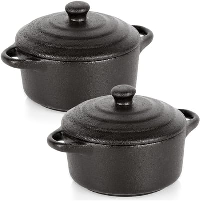 Vilde - Porseleinen Ovenschaaltjes - 300 ml - Met Deksel - Zwart