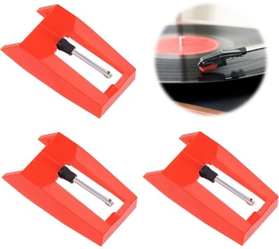 EXCITAT 3 stuks - Naald - Vervangende naald voor platenspelers - Geschikt voor vinylplatenspelers, fonografen - Rood