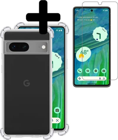 Hoesje - Met Screenprotector - Geschikt voor Google Pixel 7A - Sterk & Shockproof - Siliconen Case - Back Cover - Telefoon Hoes - Shock Proof - Telefoonhoesjes - Transparant