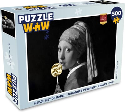 Puzzel Meisje met de parel - Johannes Vermeer - Zwart - Wit - Legpuzzel - Puzzel 500 stukjes