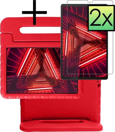 Hoes - Geschikt voor Lenovo Tab M10 FHD Plus (2e / 2nd Generatie) - Met 2x Screenprotector - Kinderhoes Shockproof Bumper - Kidsproof Case - Tablet Hoesje - Kinder Cover - Rood