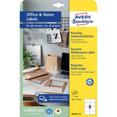 Etiket Avery LR3427-10 105x74 mm recycled wit 80 stuks