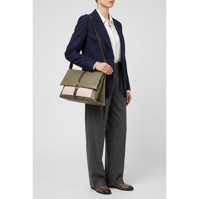 COCCINELLE Leren Schoudertas Dorian Tricolor Handbag Grained Leather Lau. G / Lamb / Fond Olijfgroen