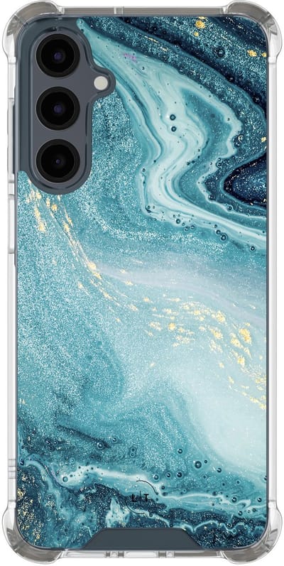 Shockproof hoesje - Geschikt voor Samsung Galaxy A16 - Marmer blauw - Extra sterke case - TPU/polycarbonaat - Marmer - Blauw, Transparant