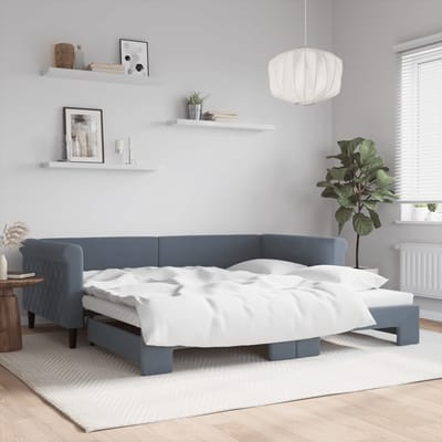 vidaXL - Slaapbank - met - onderschuifbed - 100x200 - cm - fluweel - donkergrijs