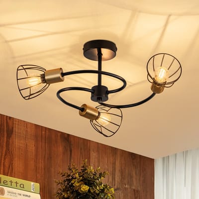 NETTLIFE - Zwarte Plafondlamp - Vintage Van Metaal - 3 Lichts E14 - Industriële Design - Plafondverlichting Voor Woonkamer Slaapkamer Keuken Gang Eetkamer