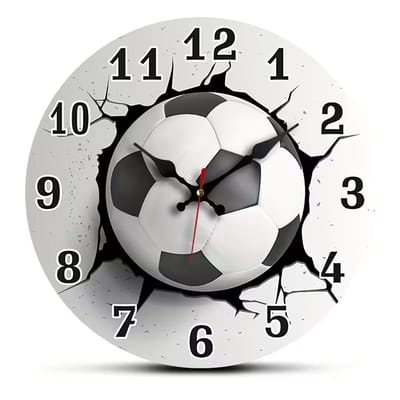 Vavida Klok - Voetbal - Ø 30 cm - Analoog - Wandklok - Bal - Zwart - Wit - Kinderkamer - Tienerkamer - Goede Kwaliteit