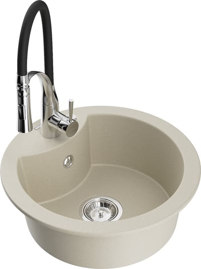 Mexen Diego granieten spoelbak met 1 bassin en keukenkraan Aster, beige - 6512-69-73450-07