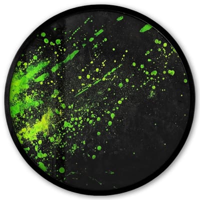 Poster in lijst Rond - Fotolijst 40x40 cm - Posters - Gaming - Spetters - Groen - Chaotisch - Groen - Ronde posterlijst zwart - Decoratie - Wanddecoratie woonkamer - Muurdecoratie slaapkamer