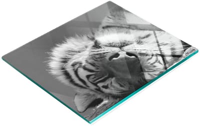 Decoratieve glazen serveerplank voor snacks met afbeelding van een slapende tijger, 60x52 cm