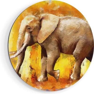 Artaza Dibond Muurcirkel Geschilderde Olifant Olieverf - Abstract - Ø 80 cm - Groot - Wandcirkel - Rond Schilderij - Voor Binnen en Buiten