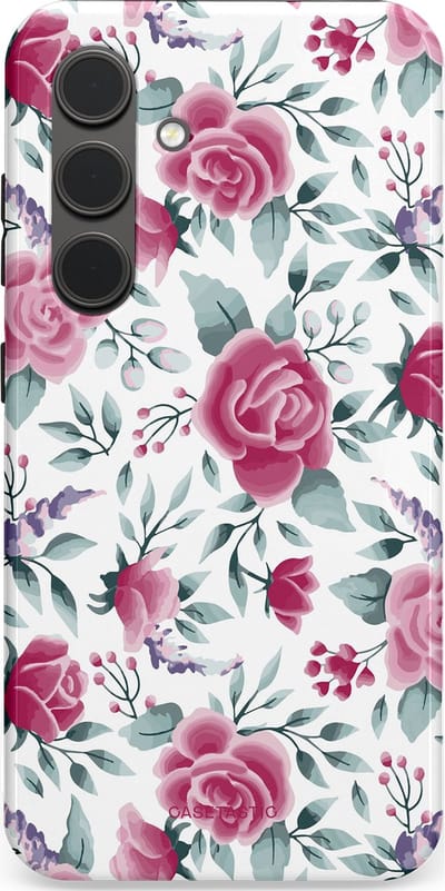 Casetastic Hoesje Geschikt voor Samsung S24 - Stijlvolle Beschermende Duo-layer Case - Paarse Bloem Pracht