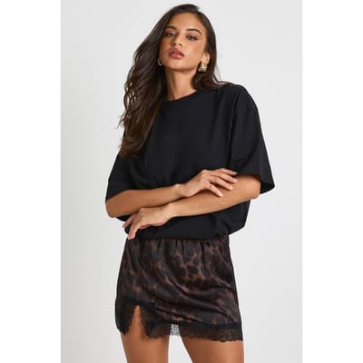 boohoo Dames Leopardensatin mini-rok met kanten afwerking | Maat: 6
