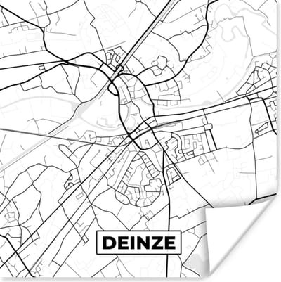 Poster België – Deinze – Stadskaart – Kaart – Zwart Wit – Plattegrond - 100x100 cm XXL