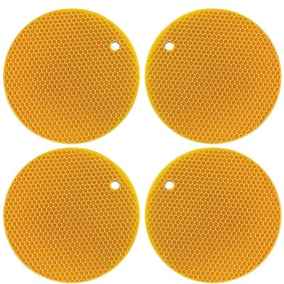 Ronde Silicone Potholders met Honingraatpatroon - Set van 4 (18 cm)