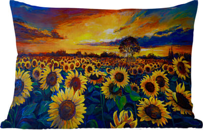 Buitenkussens - Schilderij - Bloemen - Olieverf - Zonnebloem - 60x40 cm - Weerbestendig