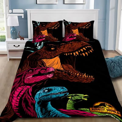 Heet J-Jurassic Dinosaurus Park Wereld Dekbedovertrek Kussensloop Dinosaurus Beddengoed Set Volwassen Jongen Meisje Slaapkamer Decoratie Enkel Dubbel 150*200cm 3pcs