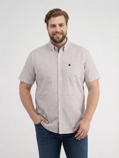 LERROS Overhemd met korte mouwen en geometrische print, grote maten , Maat: 3XL , Kleur: BROKEN WHITE , 100% katoen