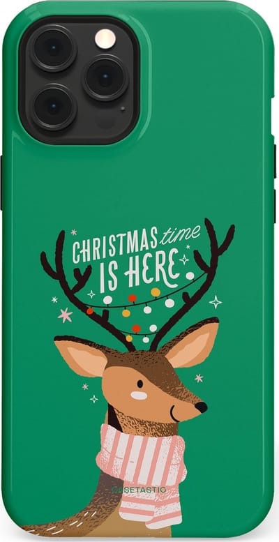 Casetastic hoesje geschikt voor Apple iPhone 12 Pro Max - MagSafe - Dubbellaagse bescherming - Rudolf het Rendier op het groen - Fashion Case - Turquoise Perzik Donkergroen
