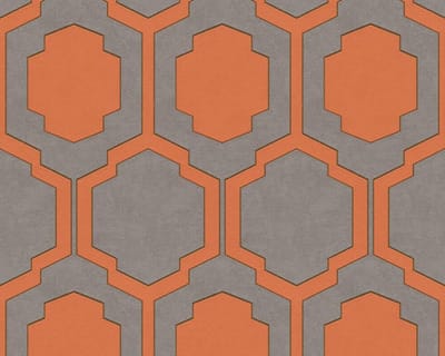 SYMMETRISCH RETRO BEHANG - Beige Grijs Oranje Koper - AS Creation Pop Style