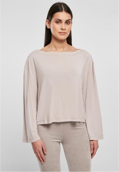 Urban Classics - Short Modal Bateau Neckline Longsleeve top - S - Grijs