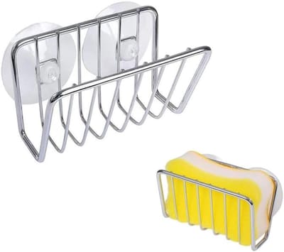 Keukenrek voor sponzen - Roestvrijstalen sponsrek met zuignappen - Afvoerrek zonder boren - 11x6x4cm - Afwatering en ventilatie - Wordt geleverd met twee zuignappen - Geschikt voor het opbergen van vaatdoeken, sponzen, zeep, enz. - Zilver
