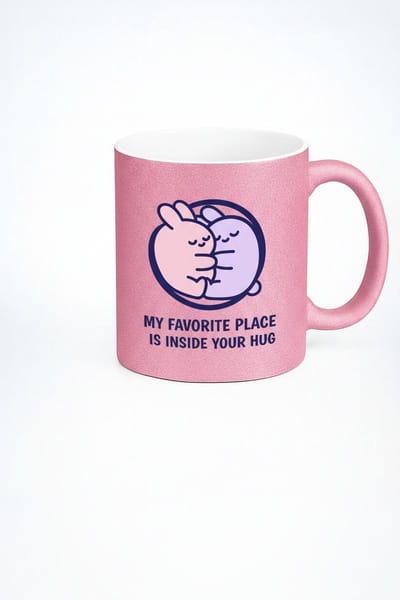 Roze Mok Konijnen Knuffel 'My Favorite Place Is Inside Your Hug' - Romantisch Cadeau Liefdesbeker