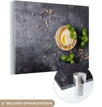 MuchoWow® Glasschilderij 120x90 cm - Schilderij acrylglas - Dessert - Basilicum - Kruiden - Industrieel - Foto op glas - Schilderijen