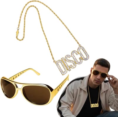 Ultiluxe® Disco Ketting met Zonnebil - 80s 90s Accessoire - Gouden Letterketting - Party Ketting - Lichtgewicht - Verkleedaccessoire - Goud