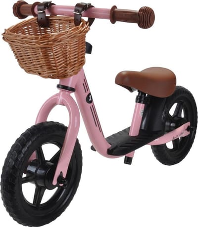 Bandits & Angels Metalen Loopfiets Met Mandje Starter Roze met Voetenplank vanaf 2 Jaar - Limited Edition - Vintage Roze Loop Fiets - Verstelbaar Zadel 29 tot 39 cm - Meisjes - Compact en Veilig - Lage Instap met Voetenplank