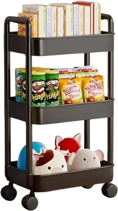 Bovista Bar Cart - Serveerwagen - Serveerkar - Keukentrolley - Drank Trolley - Keuken - Bijzettafel - Restaurant - Zwart - 3 Lagen