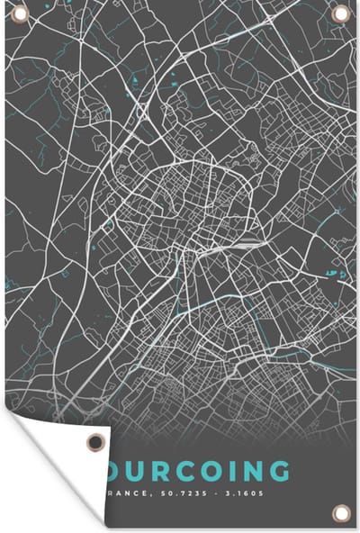 Muurdecoratie Frankrijk - Stadskaart - Kaart - Plattegrond - Tourcoing - 120x180 cm - Tuinposter - Tuindoek