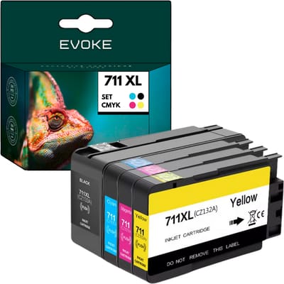 Evoke Compatibele Inkt voor Hp 711XL Hp711 711 XL 4X Cmyk: Zwart, Cyaan, Magenta, Geel 159 ml 2420 Pagina's Designjet T120 T125 T130 T520 T525 T530